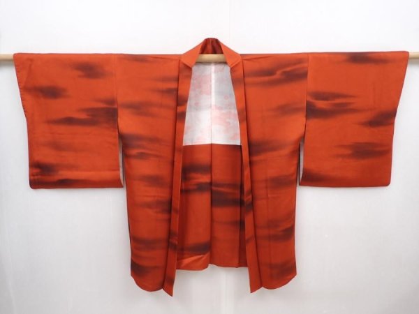 Photo5: 6216T02z500 Vintage Japanese Kimono Silk HAORI Cloud Orange-Red (5)