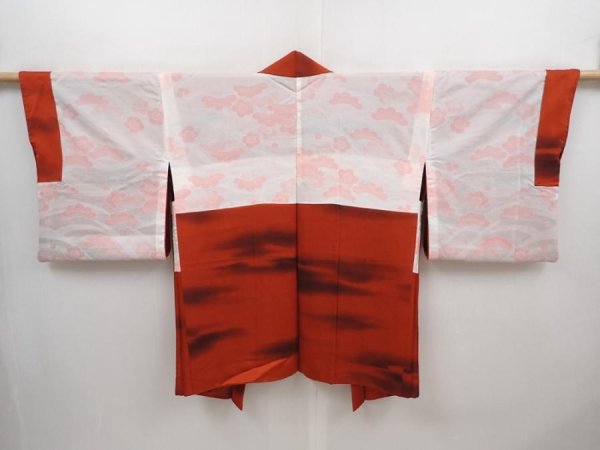 Photo6: 6216T02z500 Vintage Japanese Kimono Silk HAORI Cloud Orange-Red (6)