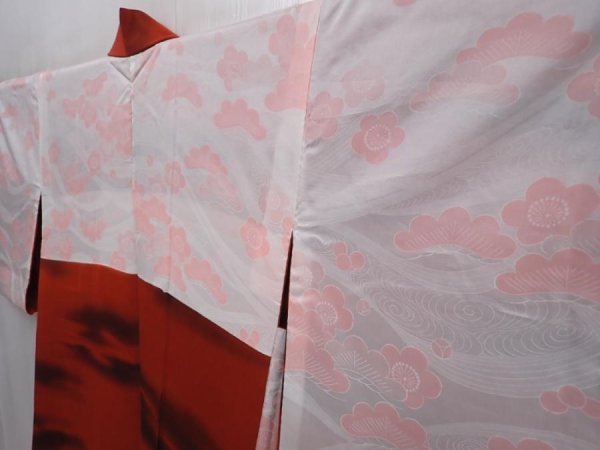 Photo7: 6216T02z500 Vintage Japanese Kimono Silk HAORI Cloud Orange-Red (7)