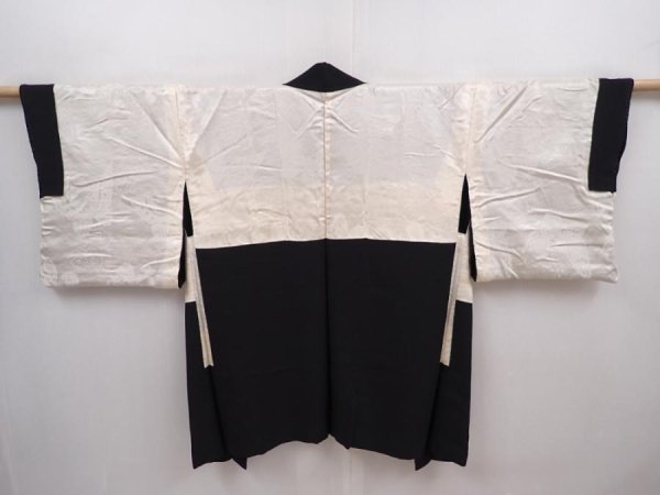 Photo7: 6216T03z620 Vintage Japanese Kimono Silk HAORI Flowers Black (7)