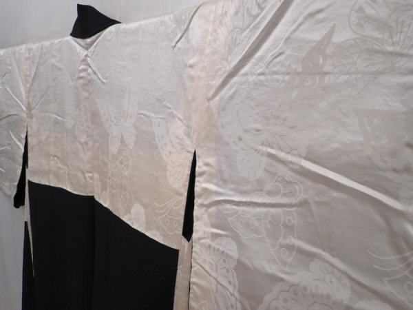 Photo8: 6216T03z620 Vintage Japanese Kimono Silk HAORI Flowers Black (8)
