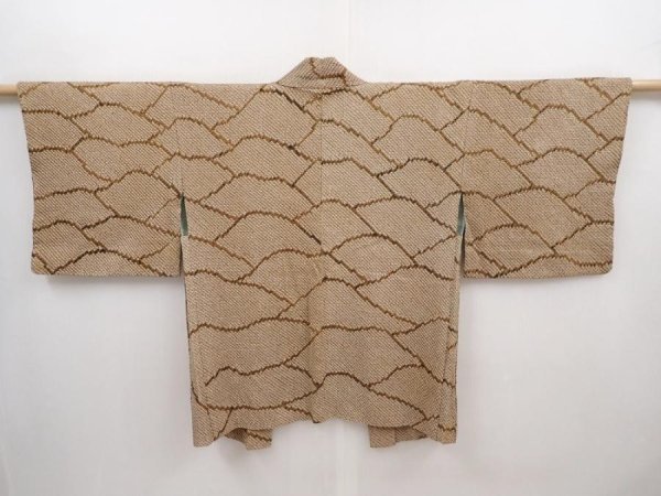 Photo1: 6216T04z430 Vintage Japanese Kimono Silk SHIBORI HAORI  Olive-Brown (1)