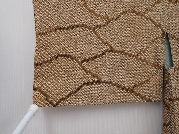 Photo5: 6216T04z430 Vintage Japanese Kimono Silk SHIBORI HAORI  Olive-Brown (5)