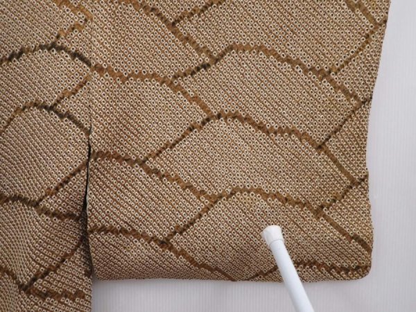 Photo7: 6216T04z430 Vintage Japanese Kimono Silk SHIBORI HAORI  Olive-Brown (7)