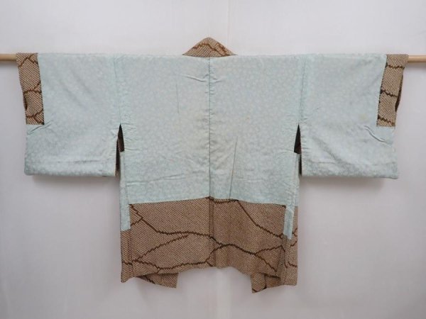 Photo8: 6216T04z430 Vintage Japanese Kimono Silk SHIBORI HAORI  Olive-Brown (8)