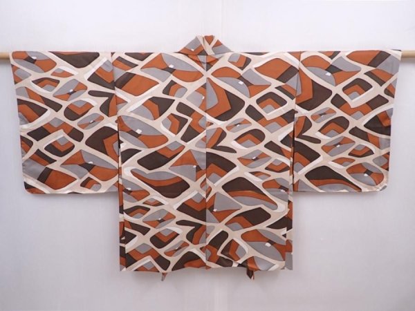 Photo1: 6216T05z530 Vintage Japanese Kimono Silk HAORI  Brown (1)