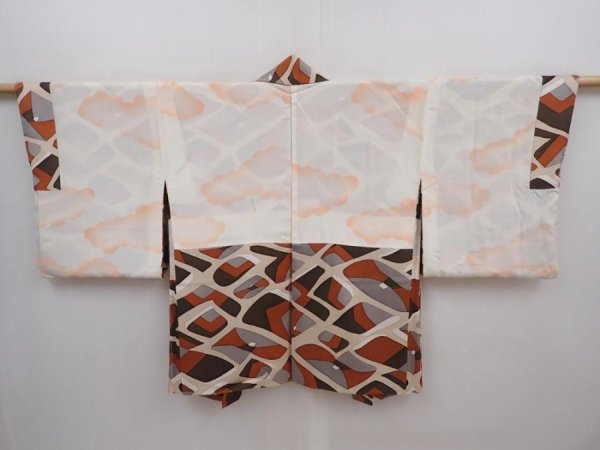 Photo6: 6216T05z530 Vintage Japanese Kimono Silk HAORI  Brown (6)