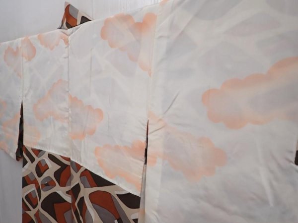 Photo7: 6216T05z530 Vintage Japanese Kimono Silk HAORI  Brown (7)