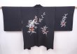Photo1: 6216T06z600 Vintage Japanese Kimono Silk HAORI Bird Black (1)