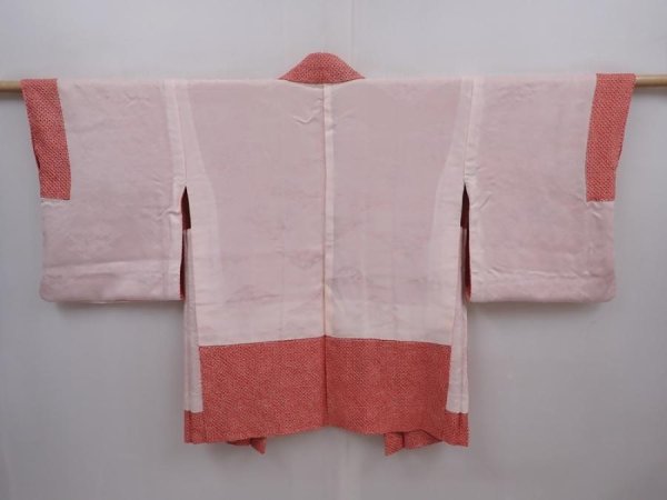 Photo6: 6216T07z460 Vintage Japanese Kimono Silk SHIBORI HAORI  Coral pink (6)