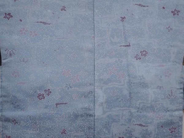 Photo3: 6216T08z590 Vintage Japanese Kimono Silk HAORI Flowers Steel blue (3)