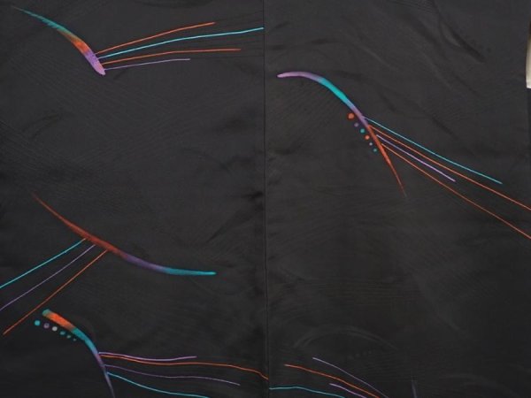 Photo3: 6216T09z620 Vintage Japanese Kimono Silk HAORI  Black (3)