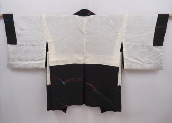 Photo6: 6216T09z620 Vintage Japanese Kimono Silk HAORI  Black (6)