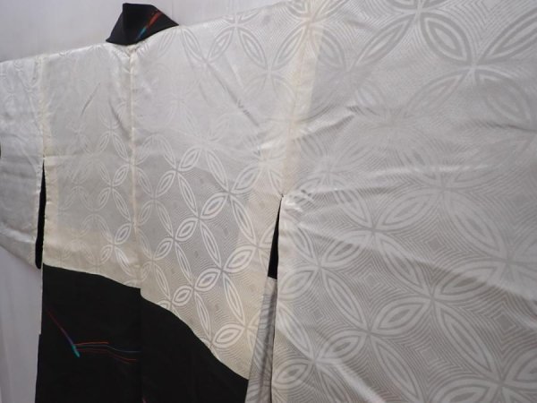 Photo7: 6216T09z620 Vintage Japanese Kimono Silk HAORI  Black (7)