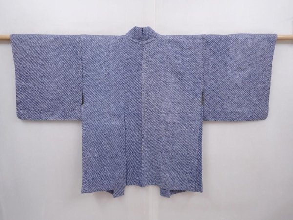 Photo1: 6216T10z410 Vintage Japanese Kimono Silk SHIBORI HAORI  Blue-Gray (1)