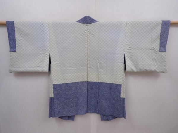Photo6: 6216T10z410 Vintage Japanese Kimono Silk SHIBORI HAORI  Blue-Gray (6)
