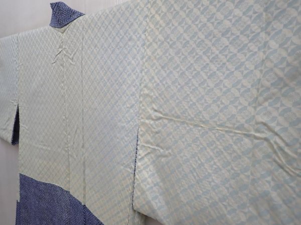 Photo7: 6216T10z410 Vintage Japanese Kimono Silk SHIBORI HAORI  Blue-Gray (7)