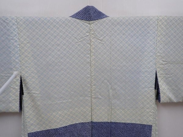 Photo8: 6216T10z410 Vintage Japanese Kimono Silk SHIBORI HAORI  Blue-Gray (8)