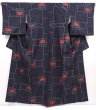 Photo1: 6216T11z820 Vintage Japanese Kimono Silk TSUMUGI Camellia Black (1)