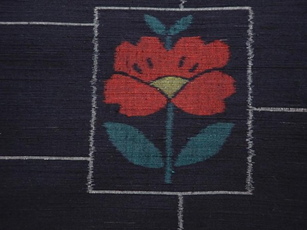 Photo6: 6216T11z820 Vintage Japanese Kimono Silk TSUMUGI Camellia Black (6)