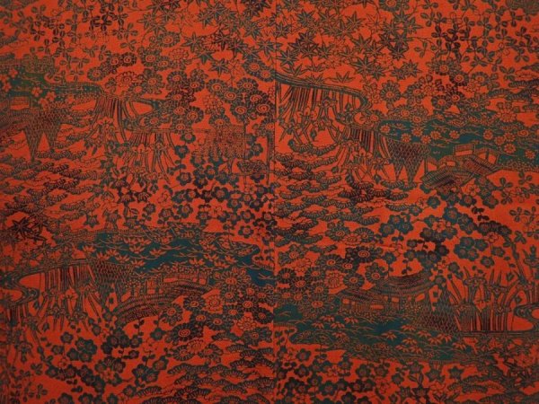 Photo3: 6216T12z640 Vintage Japanese Kimono Silk HAORI Flowers Orange-Red (3)