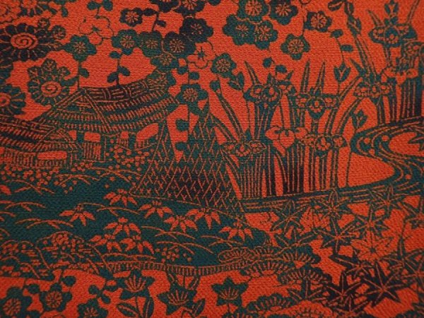 Photo4: 6216T12z640 Vintage Japanese Kimono Silk HAORI Flowers Orange-Red (4)