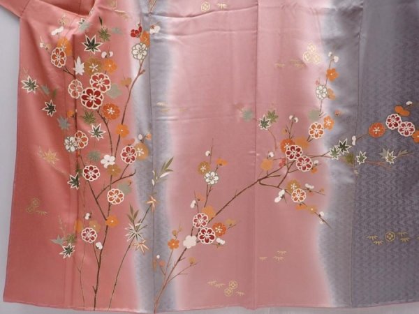 Photo5: 6216T13z1030  Japanese Kimono Silk TSUKESAGE Plum blossom Coral pink (5)