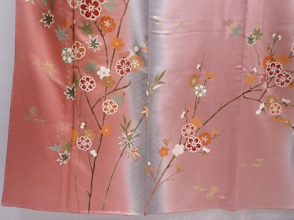 Photo6: 6216T13z1030  Japanese Kimono Silk TSUKESAGE Plum blossom Coral pink (6)