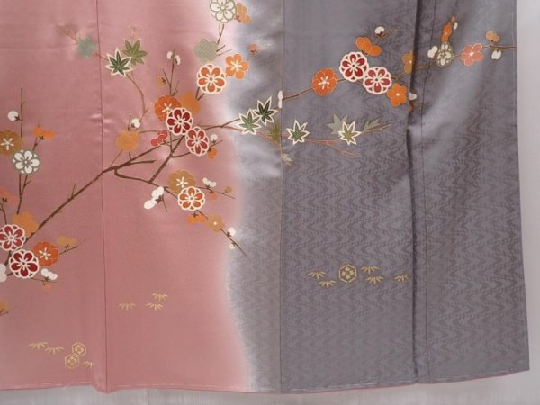 Photo7: 6216T13z1030  Japanese Kimono Silk TSUKESAGE Plum blossom Coral pink (7)