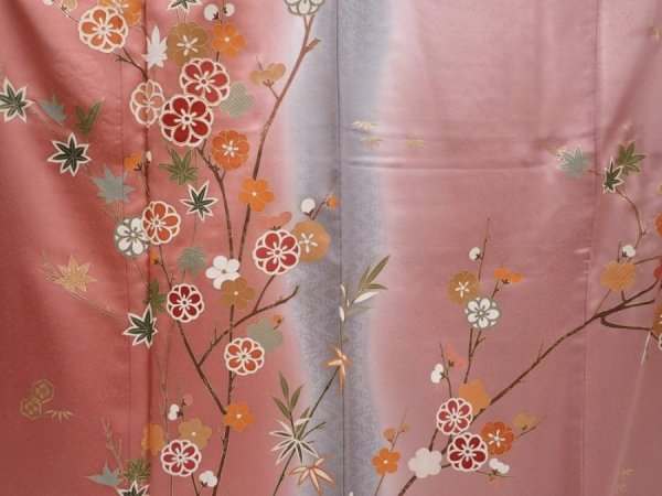 Photo8: 6216T13z1030  Japanese Kimono Silk TSUKESAGE Plum blossom Coral pink (8)