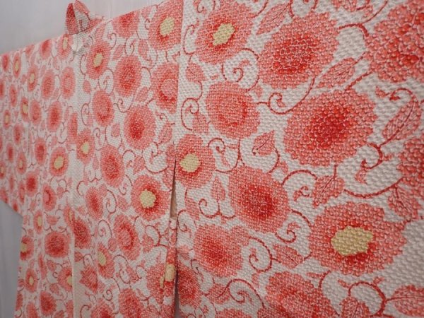 Photo2: 6218T02z610 Vintage Japanese Kimono Silk SHIBORI HAORI Flower Off-white (2)