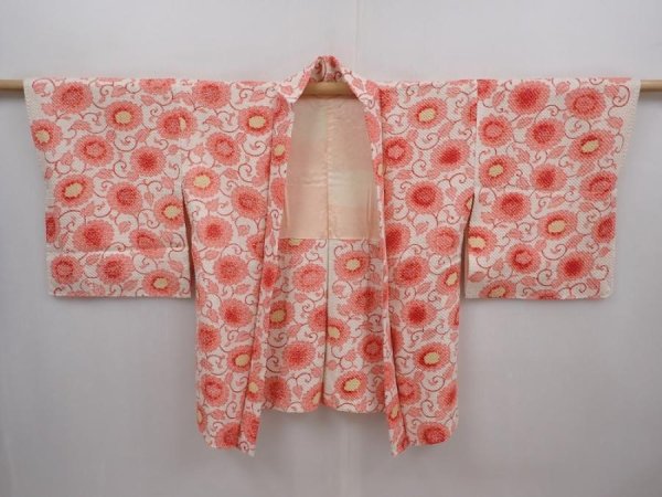 Photo5: 6218T02z610 Vintage Japanese Kimono Silk SHIBORI HAORI Flower Off-white (5)
