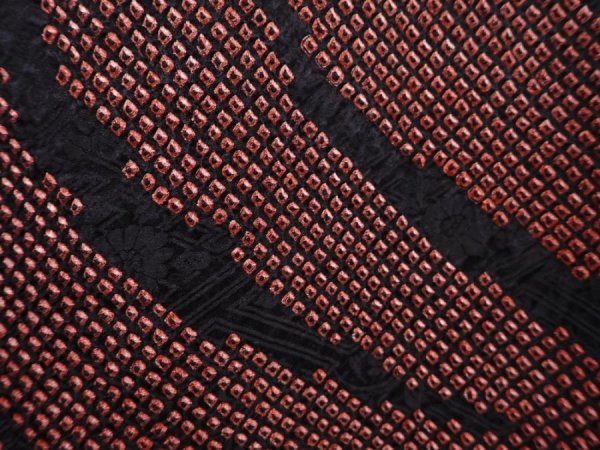 Photo4: 6218T03z520 Vintage Japanese Kimono Silk SHIBORI HAORI  Black Red-Brown (4)