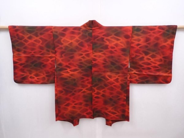 Photo1: 6218T04z540 Vintage Japanese Kimono Silk HAORI  Dark red (1)