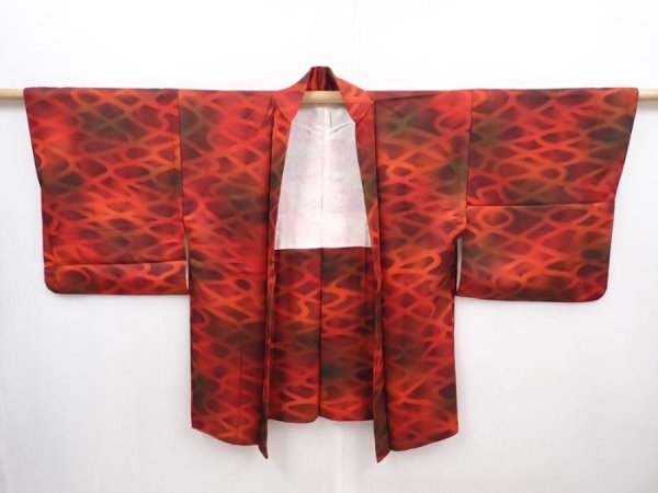 Photo5: 6218T04z540 Vintage Japanese Kimono Silk HAORI  Dark red (5)