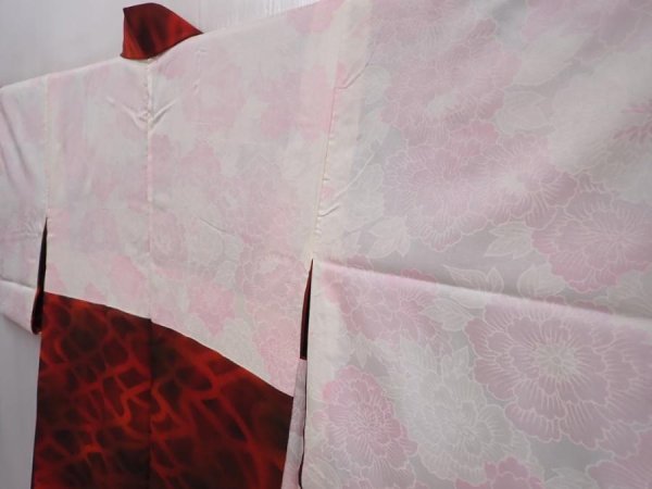 Photo7: 6218T04z540 Vintage Japanese Kimono Silk HAORI  Dark red (7)