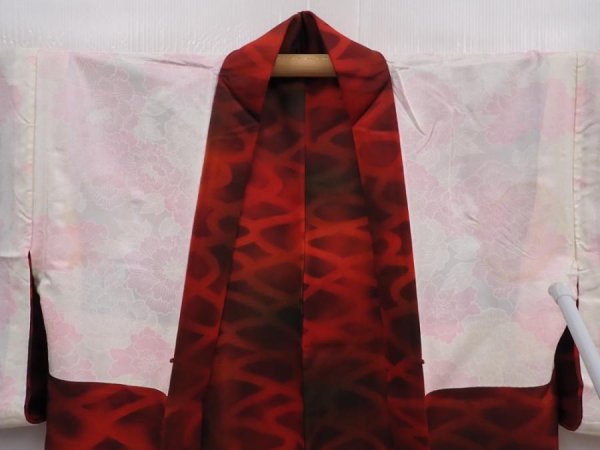 Photo8: 6218T04z540 Vintage Japanese Kimono Silk HAORI  Dark red (8)