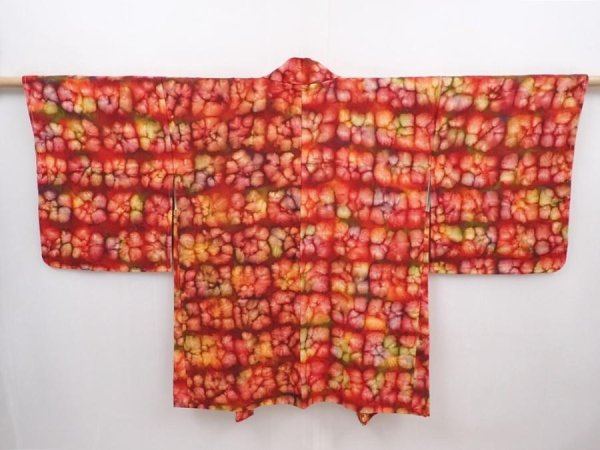 Photo1: 6218T05z610 Vintage Japanese Kimono Silk HAORI  Dull red (1)