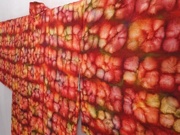 Photo2: 6218T05z610 Vintage Japanese Kimono Silk HAORI  Dull red (2)