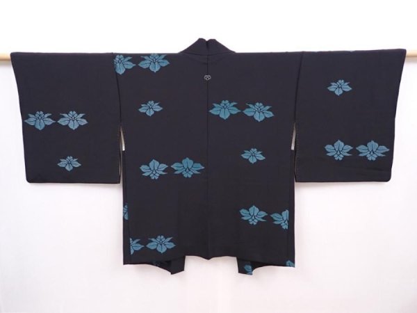 Photo1: 6218T06z560 Vintage Japanese Kimono Silk HAORI Flower Black (1)