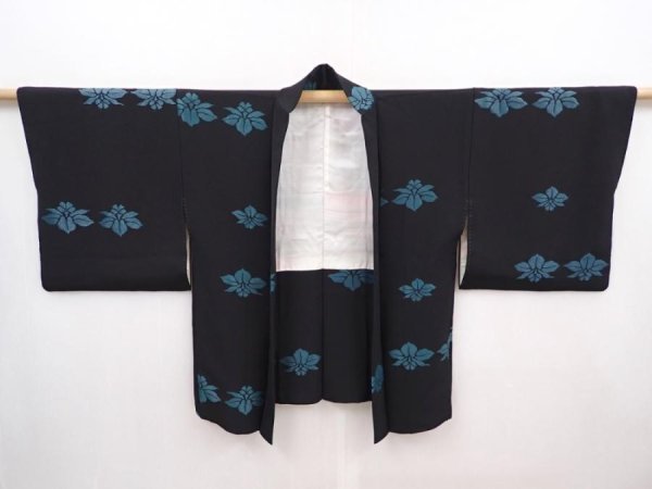 Photo6: 6218T06z560 Vintage Japanese Kimono Silk HAORI Flower Black (6)