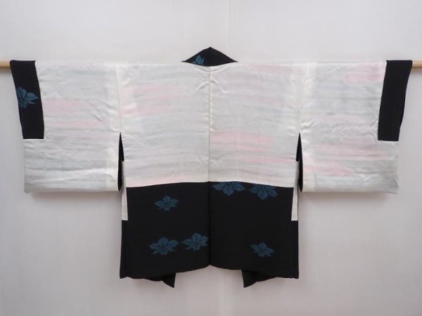 Photo7: 6218T06z560 Vintage Japanese Kimono Silk HAORI Flower Black (7)