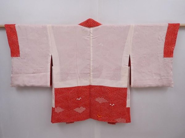 Photo6: 6218T07z490 Vintage Japanese Kimono Silk SHIBORI HAORI  Red (6)
