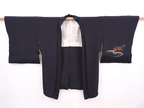 Photo5: 6218T08z380 Vintage Japanese Kimono Silk HAORI Peony Black (5)