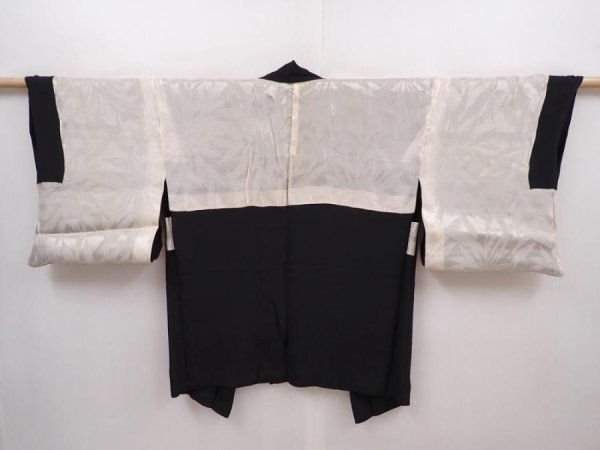 Photo6: 6218T08z380 Vintage Japanese Kimono Silk HAORI Peony Black (6)