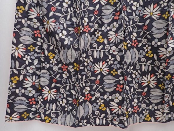 Photo4: 6218T09z650 Vintage Japanese Kimono Silk MEISEN KOMON Flowers Dark gray (4)