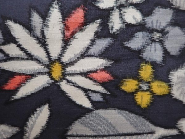 Photo6: 6218T09z650 Vintage Japanese Kimono Silk MEISEN KOMON Flowers Dark gray (6)