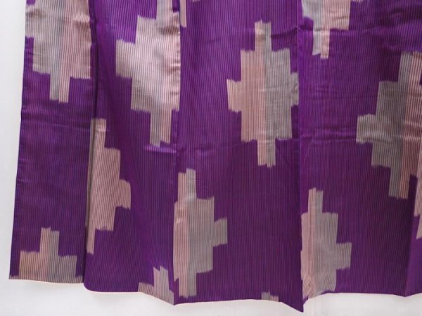 Photo4: 6218T10z430 Antique Japanese Kimono Silk MEISEN KOMON  Purple (4)