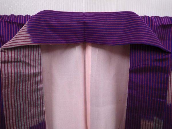 Photo8: 6218T10z430 Antique Japanese Kimono Silk MEISEN KOMON  Purple (8)