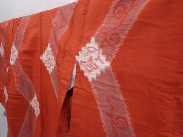 Photo2: 6218T11z690 Vintage Japanese Kimono Silk MEISEN KOMON Flower Orange-Red (2)